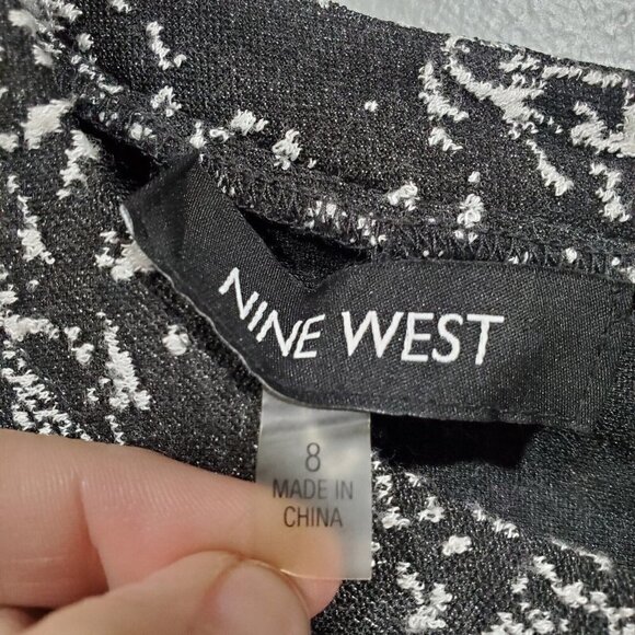 Nine West Women's Black White Fit & Flare Dress Stretch Textured 3/4 Sleeve Sz 8 - Picture 10 of 13